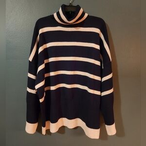 Topshop Navy And Cream Srtiped Oversized Turtleneck Sweater Size 4-6